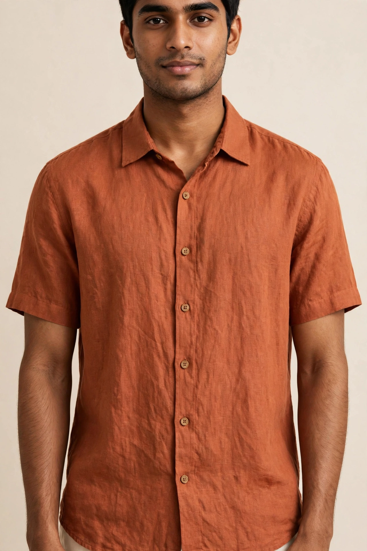 Brick linen short-sleeve shirt
