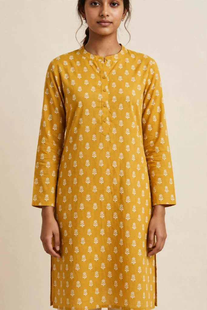 Mustard block-print kurti
